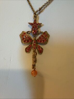 Pilgrim Gold-Tone Butterfly Necklace with Pink/Coral Stones